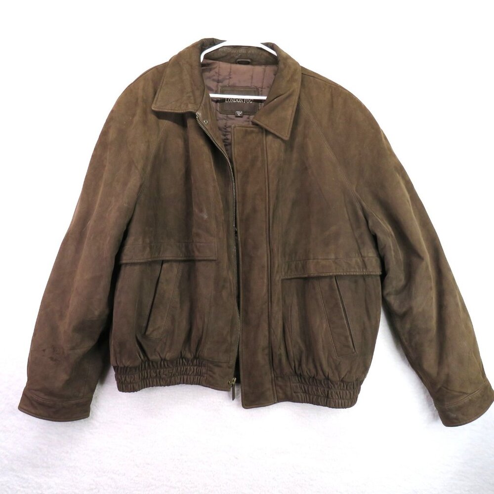 London Fog Jacket Mens XL Leather Bomber Coat Full Zip Elastic Waist Pockets‎